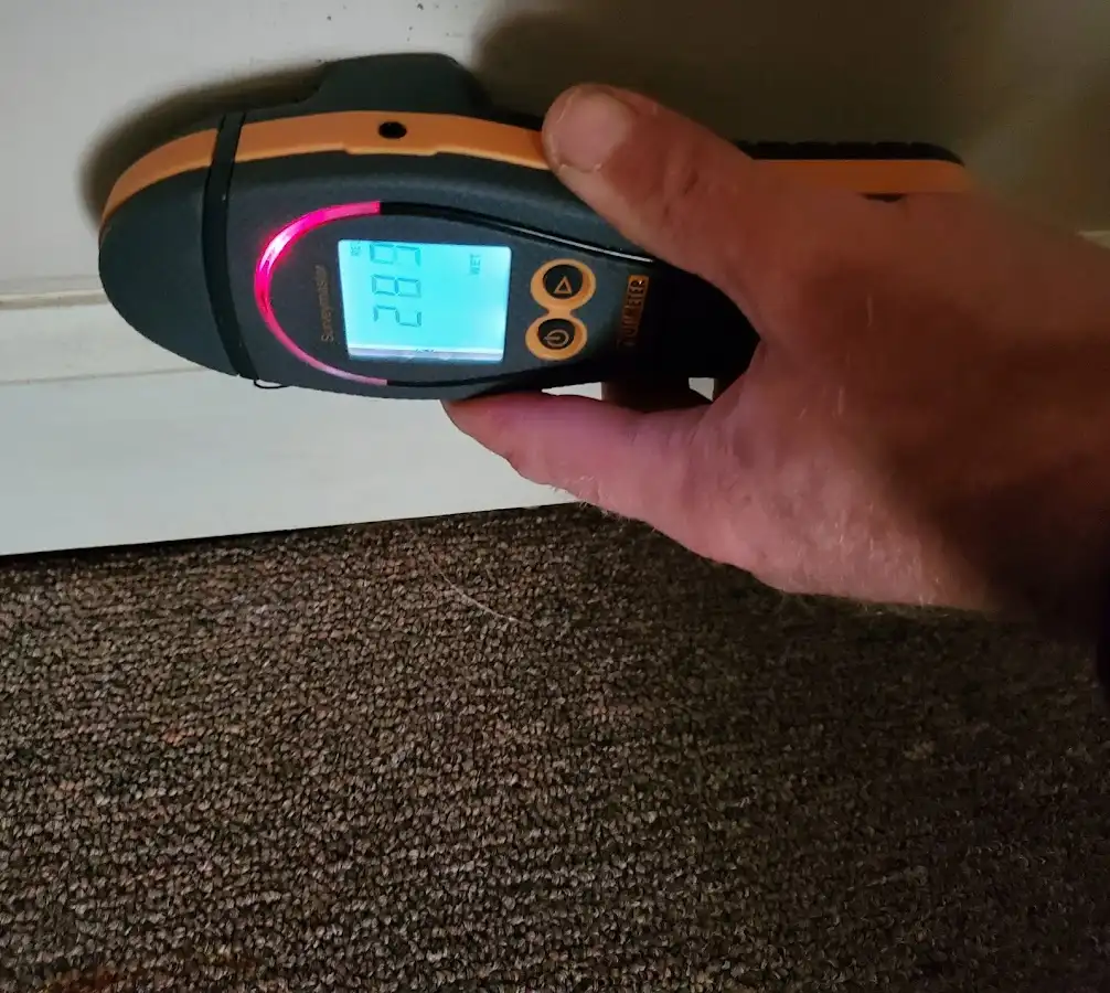 Moisture detection at baseboard during Burst Pipe Cleanup in Salinas